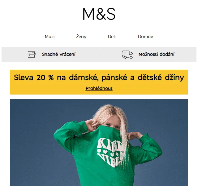 Marks and Spencer: Sleva 20 % na džíny – červen 2026 | Nuslet.cz