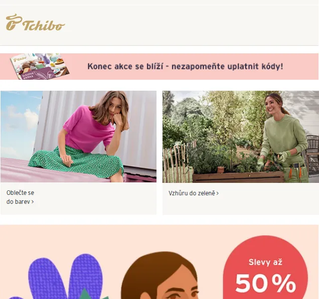 Tchibo: Jarní výprodej do 50 % – duben 2026