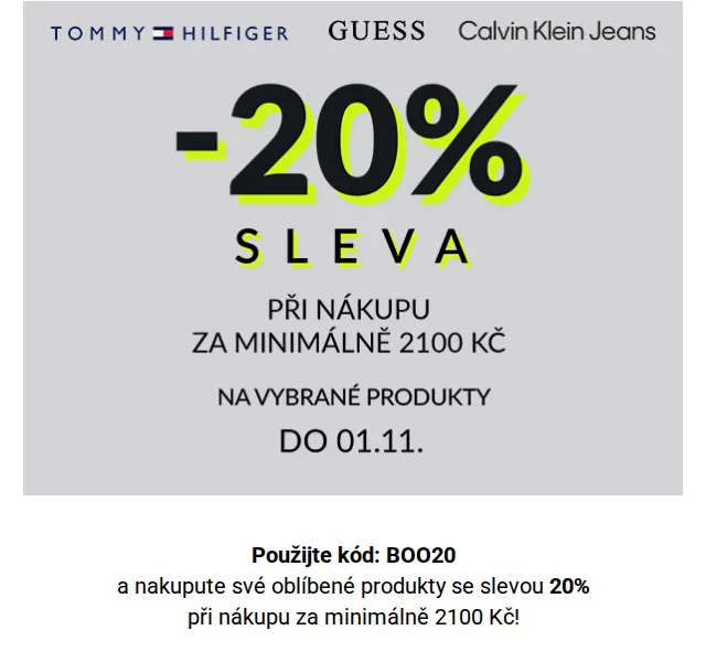 Modivo: 20% sleva na Guess, Tommy Hilfiger a Karl Lagerfeld – červenec 2026 | Nuslet.cz
