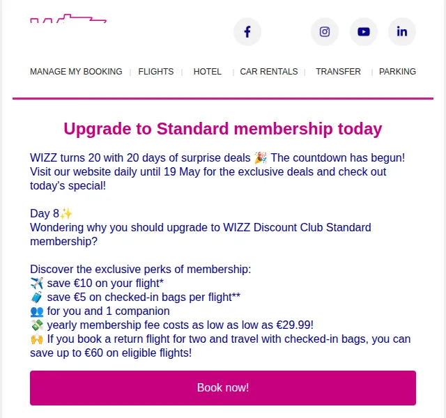Wizz Air: WIZZ Discount Club za 29.99 EUR – červen 2026 | Nuslet.cz