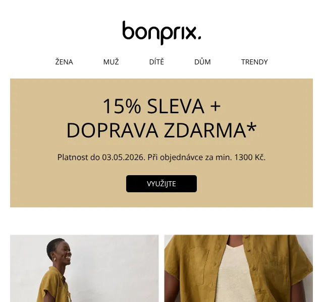 Bonprix: 15 % sleva + doprava zdarma – květen 2026