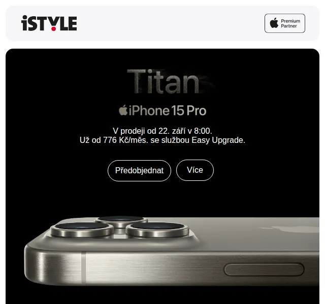 iSTYLE: iPhone 15 Pro a iPhone 15 – od 776 Kč/měs. září 2026 | Nuslet.cz