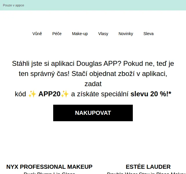 Douglas CZ: -20 % v aplikaci – červen 2026 | Nuslet.cz