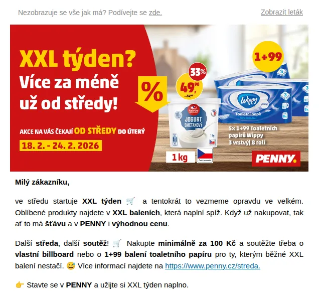 Penny XXL týden: Kilový jogurt za 49,90 Kč – únor 2026 | Nuslet.cz