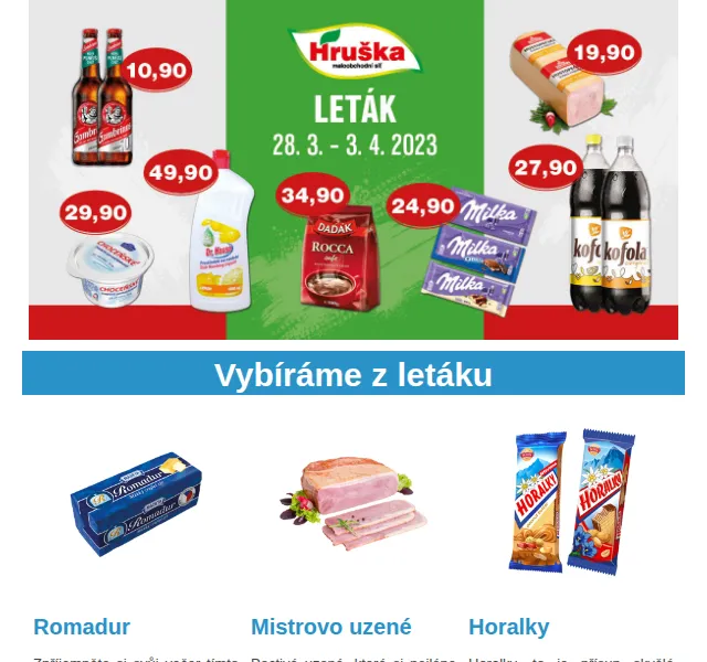 Váš HRUŠKA tým: leták Romadur, Horalky – červenec 2026 | Nuslet.cz