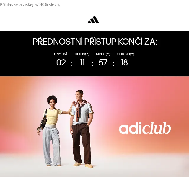 Adidas: sleva až 30 % v adiClub – červen 2026