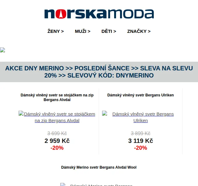 Norskamoda: DNY MERINO – sleva až 52 % na merino od Bergans, Dale of Norway, Kari Traa – červen 2026 | Nuslet.cz