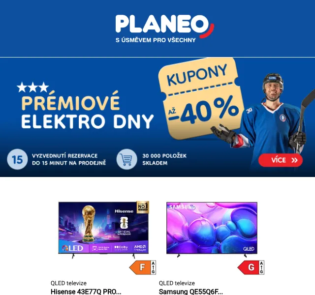 Planeo: Kupony až 40 % na elektro – květen 2026 | Nuslet.cz