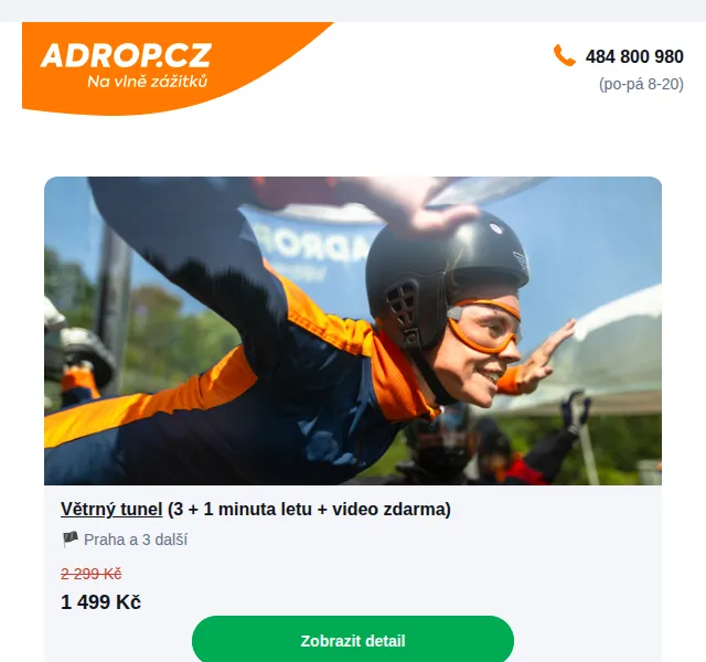 Adrop: Větrný tunel 3+1 min + video zdarma – červen 2026 | Nuslet.cz
