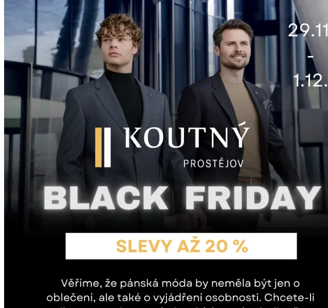 Koutný: BLACK FRIDAY pánská móda s 20% slevou – červen 2026 | Nuslet.cz