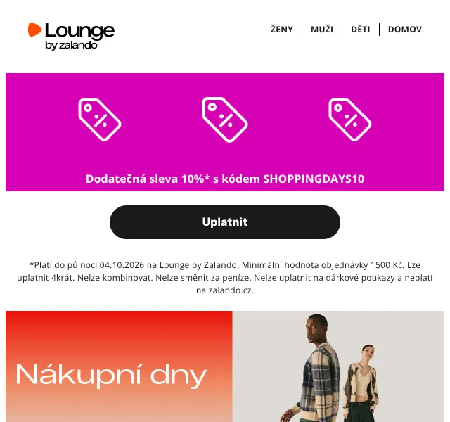 Lounge by Zalando: 10 % kód + sleva až 85 % – říjen 2026