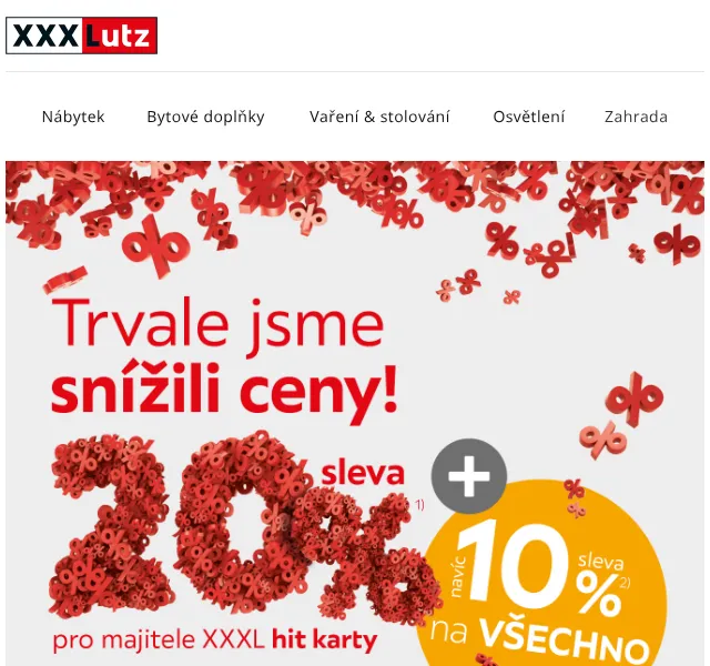 XXXLutz: nábyteksleva 20 % + 10 % navíc – červenec 2026