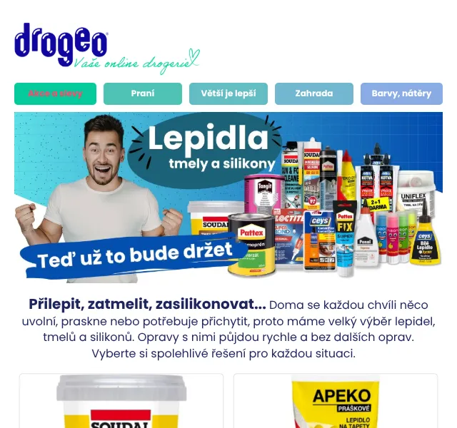 Drogeo: lepidla, tmel a silikony – červenec 2026 | Nuslet.cz