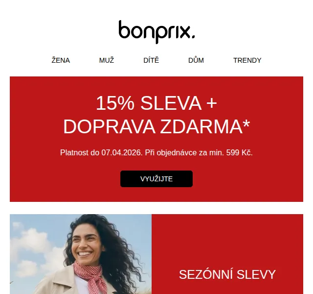 Bonprix: 15% sleva + doprava zdarma – duben 2026