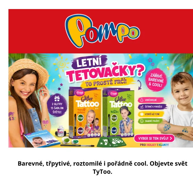 Pompo E-shop: TyToo tetovačky a barvy na obličej – Červenec 2026