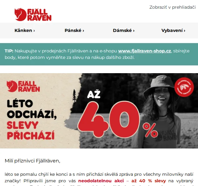 Fjallraven-shop: Sleva až 40 % na batohy a oblečení – srpen 2026 | Nuslet.cz