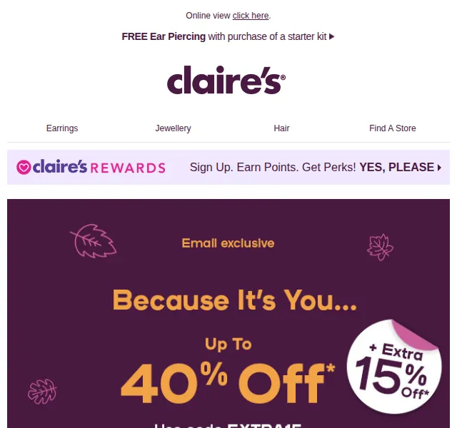 Claire's: extra 15% sleva na šperky a doplňky – červen 2026 | Nuslet.cz
