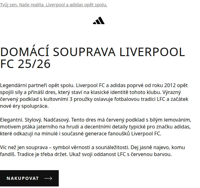 adidas: Dresy Liverpool FC 25/26 – červen 2026 | Nuslet.cz