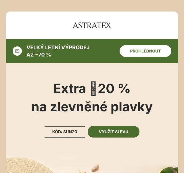 Astratex.cz: Slevy až 70 % na plavky – srpen 2026