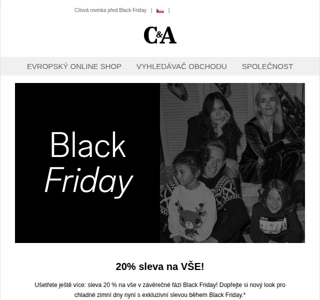 C&A: Sleva 20 % na vše v závěrečné fázi Black Friday – listopad 2022 | Nuslet.cz
