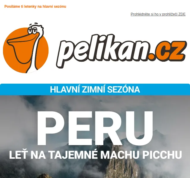 ✈ Pelikan.cz: Letenky do Peru v hlavní sezóně – červen 2026 | Nuslet.cz