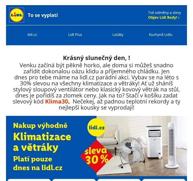 Lidl: Sleva 30 % na klimatizace a ventilátory – květen 2026