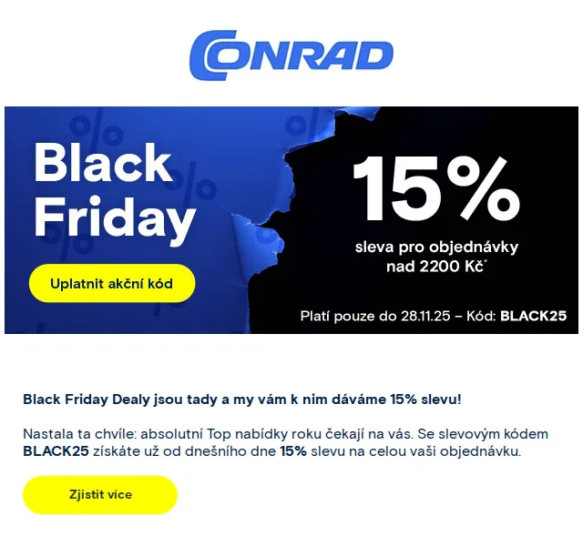 Conrad Electronic: 15% sleva BLACK25 – červen 2026 | Nuslet.cz