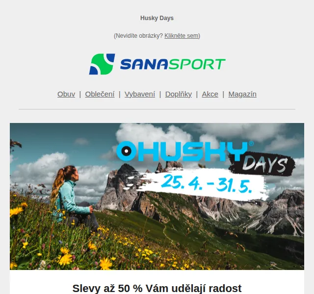Sanasport: Husky Days – slevy až 50 % na outdoor – červen 2026 | Nuslet.cz
