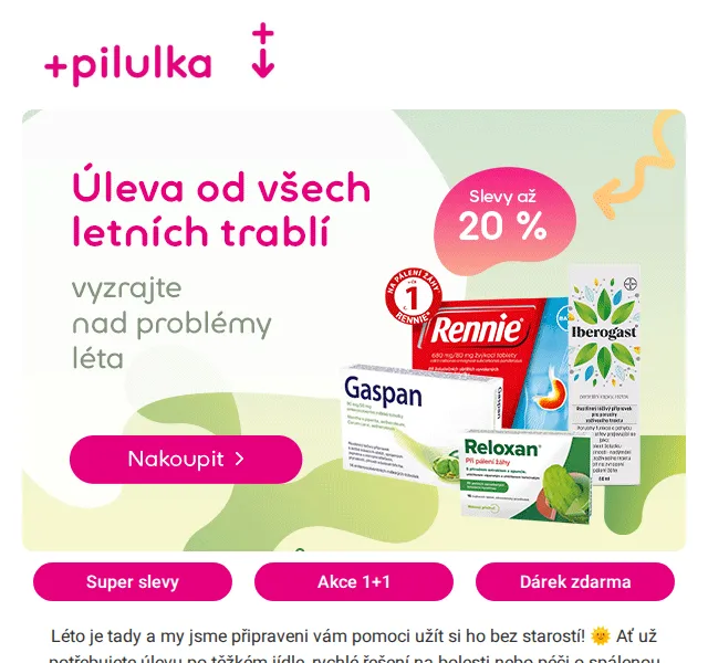 Pilulka.cz: Léto bez starostí se slevou až 20 % – červenec 2026 | Nuslet.cz