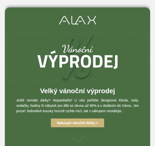 ALAX nábytek: Totální výprodej se slevou až 90 % – červen 2026 | Nuslet.cz