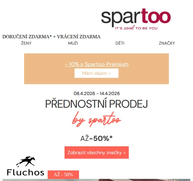 Spartoo.cz: Až -50 % na Fluchos, Crocs, El Naturalista – duben 2026
