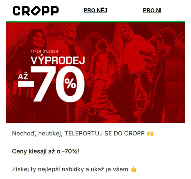 Cropp: 2. fáze výprodeje -70% – červen 2026 | Nuslet.cz
