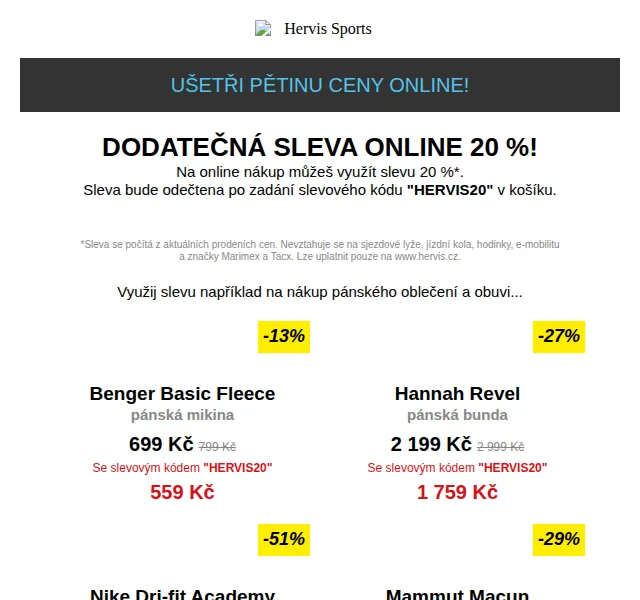 Hervis: Pánská móda s dodatečnou slevou 20 % – červen 2026 | Nuslet.cz