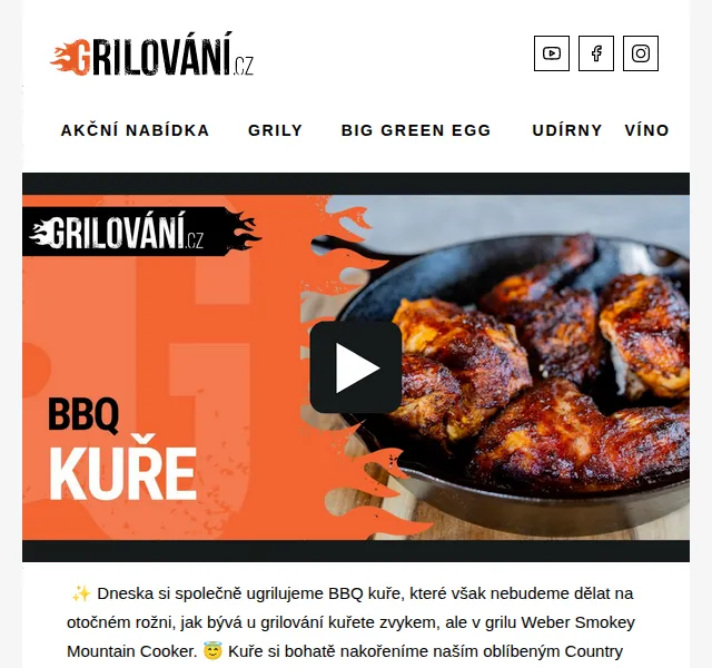 Grilování.cz - Tomáš Dytrych: BBQ kuře v Weber Smokey Mountain – červen 2026 | Nuslet.cz