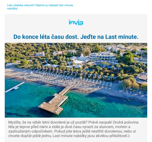 Invia: Last minute all inclusive od 12 390 Kč – Srpen 2026