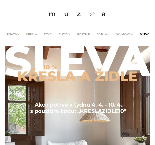 MUZZA: 10% sleva na křesla a židle – červen 2026 | Nuslet.cz