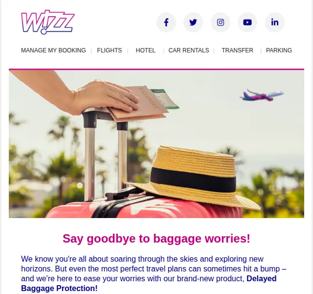 Wizz Air: Ochrana zavazadel za 2,5€ – červen 2026 | Nuslet.cz