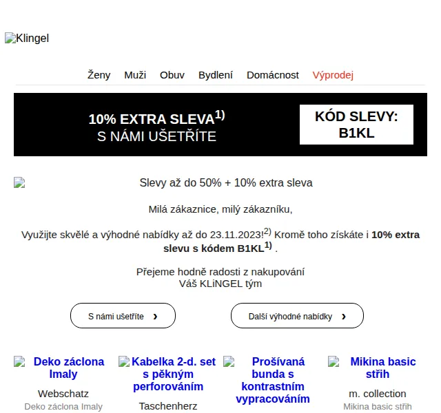 KLiNGEL.cz: 10% extra sleva – slevy až 1 800 Kč – listopad 2023 | Nuslet.cz