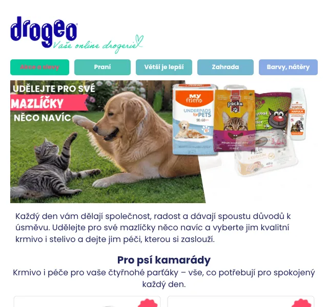 Drogeo: Krmivo a péče pro psy, kočky – září 2026