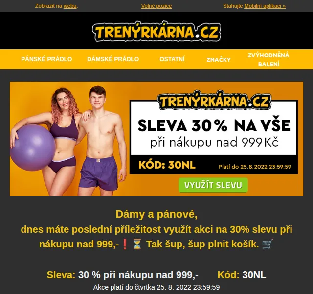 Lukáš z Trenýrkárna.cz: 30% sleva při nákupu nad 999 Kč – srpen 2026 | Nuslet.cz