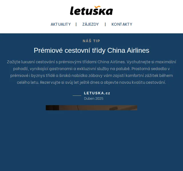 Letuška.cz: Prémie China Airlines a jazykové pobyty – červen 2026 | Nuslet.cz