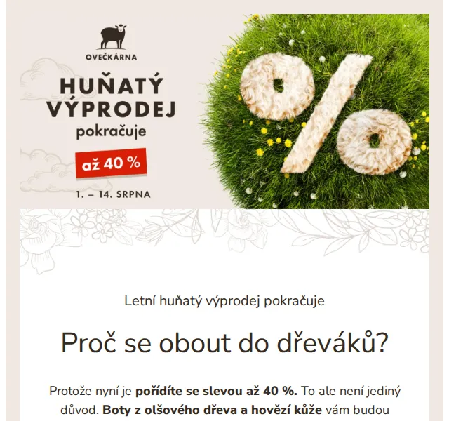 Ovečkárna: Dřeváky až o 40 % levněji – červen 2026 | Nuslet.cz