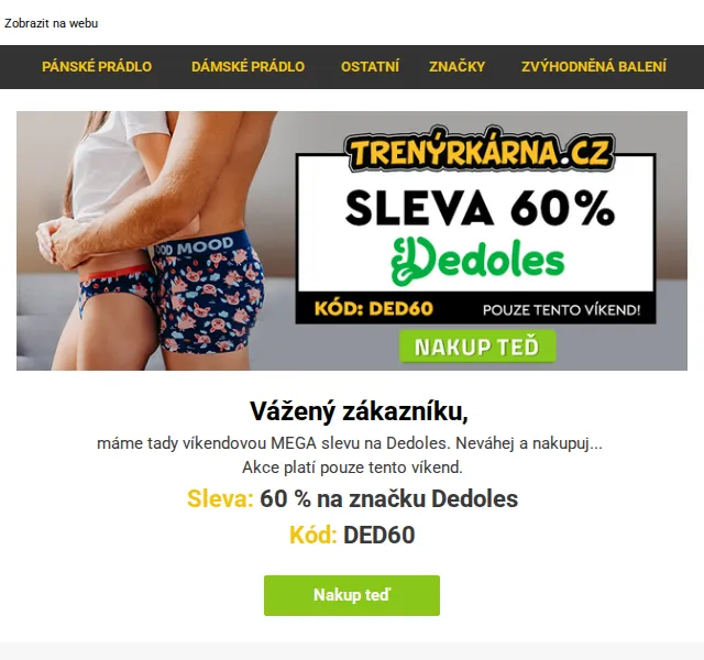 Lukáš z Trenýrkárna.cz: 60 % sleva na Dedoles – červen 2026 | Nuslet.cz
