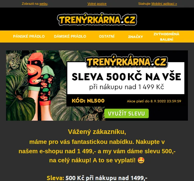 Trenýrkárna.cz: Sleva 500 Kč na nákup – červen 2026 | Nuslet.cz