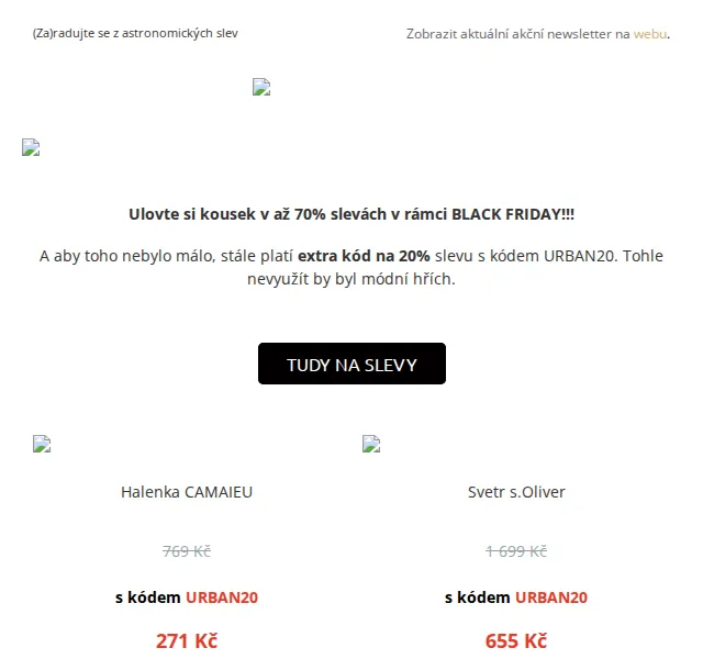 UrbanStore: Black Friday -70% na značky s kódem URBAN20 – červen 2026 | Nuslet.cz