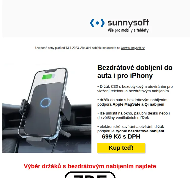 Sunnysoft: Držák s bezdrátovým nabíjením od 699 Kč – červen 2026 | Nuslet.cz