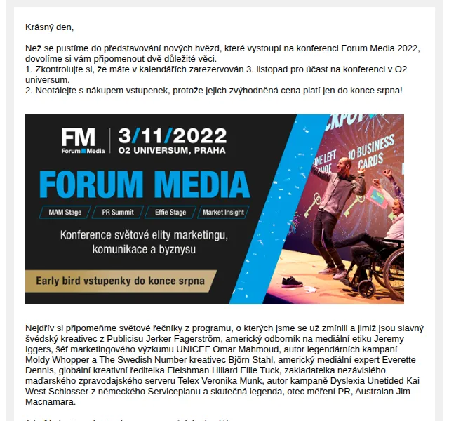 Konference Forum Media: Early bird vstupenky – srpen 2022 | Nuslet.cz