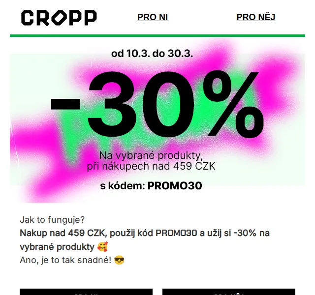 Cropp: -30 % na vybrané produkty – červen 2026 | Nuslet.cz