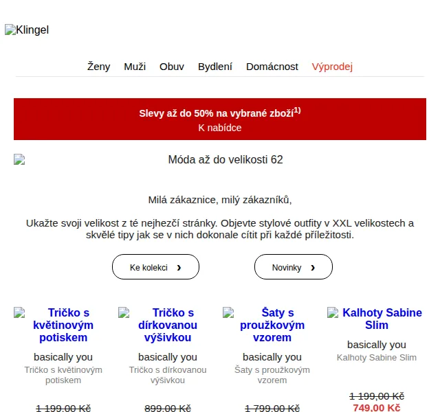 KLiNGEL: Slevy až 50 % na módu XXL – červen 2026 | Nuslet.cz
