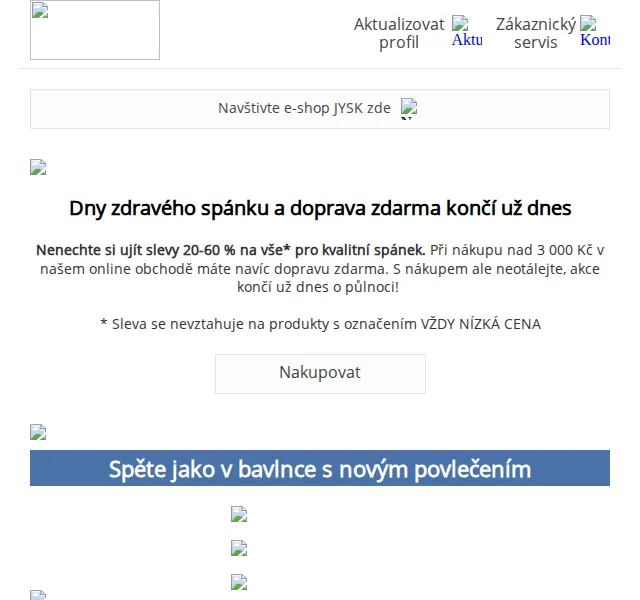 JYSK: Slevy 20-60 % na spaní + doprava zdarma – červen 2026 | Nuslet.cz